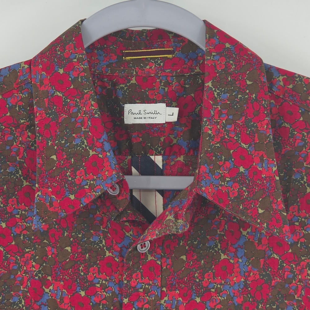 Paul Smith Womens Floral Button Down Shirt Red Brown Cotton Made in Italy Size L